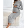 image:imageMakeMeChic Womens Maternity Dress Long Sleeve Mock Neck Casual Knit Bodycon DressesGrey