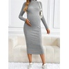 image:imageMakeMeChic Womens Maternity Dress Long Sleeve Mock Neck Casual Knit Bodycon DressesGrey