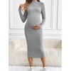 image:imageMakeMeChic Womens Maternity Dress Long Sleeve Mock Neck Casual Knit Bodycon DressesGrey