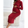 image:imageMakeMeChic Womens Maternity Dress Long Sleeve Mock Neck Casual Knit Bodycon DressesRed