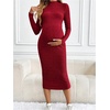 image:imageMakeMeChic Womens Maternity Dress Long Sleeve Mock Neck Casual Knit Bodycon DressesRed