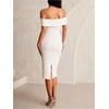 image:imageMakeMeChic Womens Maternity Dress Off The Shoulder Knit Short Sleeve Bodycon Pregnancy Midi DressesBeige