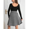 image:imageMakeMeChic Womens Maternity Dress Plaid Square Neck Long Sleeve Belted Pregnancy Mini DressBlack and White