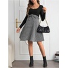 image:imageMakeMeChic Womens Maternity Dress Plaid Square Neck Long Sleeve Belted Pregnancy Mini DressBlack and White