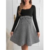image:imageMakeMeChic Womens Maternity Dress Plaid Square Neck Long Sleeve Belted Pregnancy Mini DressBlack and White