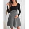 image:imageMakeMeChic Womens Maternity Dress Plaid Square Neck Long Sleeve Belted Pregnancy Mini DressBlack and White