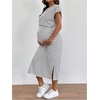 image:imageMakeMeChic Womens Maternity Dress Striped Tie Front Crew Neck Cap Sleeve Pregnancy Midi DressesBlack and White