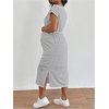image:imageMakeMeChic Womens Maternity Dress Striped Tie Front Crew Neck Cap Sleeve Pregnancy Midi DressesBlack and White