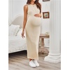 image:imageMakeMeChic Womens Maternity Dress Summer Crewneck Sleeveless Casual Bodycon Tank Maxi DressesApricot