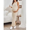 image:imageMakeMeChic Womens Maternity Dress Summer Crewneck Sleeveless Casual Bodycon Tank Maxi DressesApricot