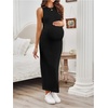 image:imageMakeMeChic Womens Maternity Dress Summer Crewneck Sleeveless Casual Bodycon Tank Maxi DressesBlack Solid
