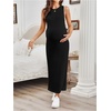 image:imageMakeMeChic Womens Maternity Dress Summer Crewneck Sleeveless Casual Bodycon Tank Maxi DressesBlack Solid