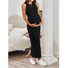 image:imageMakeMeChic Womens Maternity Dress Summer Crewneck Sleeveless Casual Bodycon Tank Maxi DressesBlack Solid
