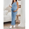 image:imageMakeMeChic Womens Maternity Dress Summer Crewneck Sleeveless Casual Bodycon Tank Maxi DressesBlue