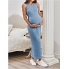 image:imageMakeMeChic Womens Maternity Dress Summer Crewneck Sleeveless Casual Bodycon Tank Maxi DressesBlue