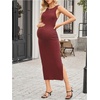 image:imageMakeMeChic Womens Maternity Dress Summer Crewneck Sleeveless Casual Bodycon Tank Maxi DressesBurgundy
