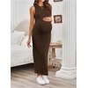 image:imageMakeMeChic Womens Maternity Dress Summer Crewneck Sleeveless Casual Bodycon Tank Maxi DressesCoffee Brown
