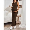 image:imageMakeMeChic Womens Maternity Dress Summer Crewneck Sleeveless Casual Bodycon Tank Maxi DressesCoffee Brown