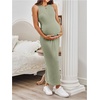image:imageMakeMeChic Womens Maternity Dress Summer Crewneck Sleeveless Casual Bodycon Tank Maxi DressesGreen