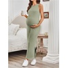 image:imageMakeMeChic Womens Maternity Dress Summer Crewneck Sleeveless Casual Bodycon Tank Maxi DressesGreen