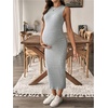 image:imageMakeMeChic Womens Maternity Dress Summer Crewneck Sleeveless Casual Bodycon Tank Maxi DressesGrey