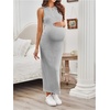 image:imageMakeMeChic Womens Maternity Dress Summer Crewneck Sleeveless Casual Bodycon Tank Maxi DressesGrey Solid