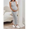 image:imageMakeMeChic Womens Maternity Dress Summer Crewneck Sleeveless Casual Bodycon Tank Maxi DressesGrey Solid
