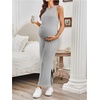 image:imageMakeMeChic Womens Maternity Dress Summer Crewneck Sleeveless Casual Bodycon Tank Maxi DressesGrey Solid