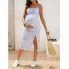 image:imageMakeMeChic Womens Maternity Dress Summer Sleeveless Vacation Flowy Sundress Baby Shower DressBlue and White