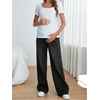image:imageMakeMeChic Womens Maternity Jeans High Waisted Straight Leg Denim Pants  Pregnant Clothes Over The Belly Wide Leg Pants Going OutBlack