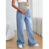 image:imageMakeMeChic Womens Maternity Jeans High Waisted Straight Leg Denim Pants  Pregnant Clothes Over The Belly Wide Leg Pants Going OutLight Wash