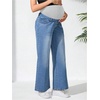 image:imageMakeMeChic Womens Maternity Jeans High Waisted Straight Leg Denim Pants  Pregnant Clothes Over The Belly Wide Leg Pants Going OutMedium Wash