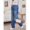 image:imageMakeMeChic Womens Maternity Jeans Loose Wide Leg Over The Belly Straight Pregnancy Jeans Denim PantsA Blue