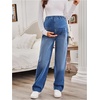 image:imageMakeMeChic Womens Maternity Jeans Loose Wide Leg Over The Belly Straight Pregnancy Jeans Denim PantsA Blue