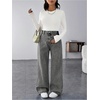 image:imageMakeMeChic Womens Maternity Jeans Loose Wide Leg Over The Belly Straight Pregnancy Jeans Denim PantsGrey
