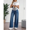 image:imageMakeMeChic Womens Maternity Jeans Over Belly Skinny Stretchy Denim Pants Comfy Pregnancy Wide Leg PantsBlue