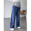 image:imageMakeMeChic Womens Maternity Jeans Rib Knitted Straight Leg Pregnancy Denim PantsDark Wash