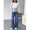 image:imageMakeMeChic Womens Maternity Jeans Rib Knitted Straight Leg Pregnancy Denim PantsDark Wash