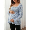 image:imageMakeMeChic Womens Maternity Long Sleeve Blouse Square Neck Ruffle Peplum Cute Casual Dressy Blouses ShirtsBlue