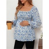 image:imageMakeMeChic Womens Maternity Long Sleeve Blouse Square Neck Ruffle Peplum Cute Casual Dressy Blouses ShirtsBlue