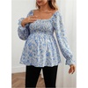 image:imageMakeMeChic Womens Maternity Long Sleeve Blouse Square Neck Ruffle Peplum Cute Casual Dressy Blouses ShirtsBlue