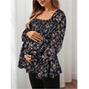 image:imageMakeMeChic Womens Maternity Long Sleeve Blouse Square Neck Ruffle Peplum Cute Casual Dressy Blouses ShirtsBlue Floral