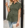 image:imageMakeMeChic Womens Maternity Nursing Work Blouse Pregnancy Ruffle Tops  Maternity Dressy Blouse Wrap Button Down BeltedArmy Green