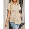 image:imageMakeMeChic Womens Maternity Nursing Work Blouse Pregnancy Ruffle Tops  Maternity Dressy Blouse Wrap Button Down BeltedBeige