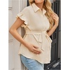 image:imageMakeMeChic Womens Maternity Nursing Work Blouse Pregnancy Ruffle Tops  Maternity Dressy Blouse Wrap Button Down BeltedBeige