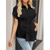 image:imageMakeMeChic Womens Maternity Nursing Work Blouse Pregnancy Ruffle Tops  Maternity Dressy Blouse Wrap Button Down BeltedBlack
