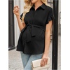 image:imageMakeMeChic Womens Maternity Nursing Work Blouse Pregnancy Ruffle Tops  Maternity Dressy Blouse Wrap Button Down BeltedBlack