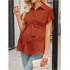 image:imageMakeMeChic Womens Maternity Nursing Work Blouse Pregnancy Ruffle Tops  Maternity Dressy Blouse Wrap Button Down BeltedBurnt Orange