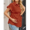 image:imageMakeMeChic Womens Maternity Nursing Work Blouse Pregnancy Ruffle Tops  Maternity Dressy Blouse Wrap Button Down BeltedBurnt Orange