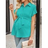 image:imageMakeMeChic Womens Maternity Nursing Work Blouse Pregnancy Ruffle Tops  Maternity Dressy Blouse Wrap Button Down BeltedGreen